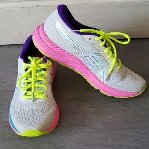 ASICS Women's Running Shoes - White, Pink, and Neon Yellow